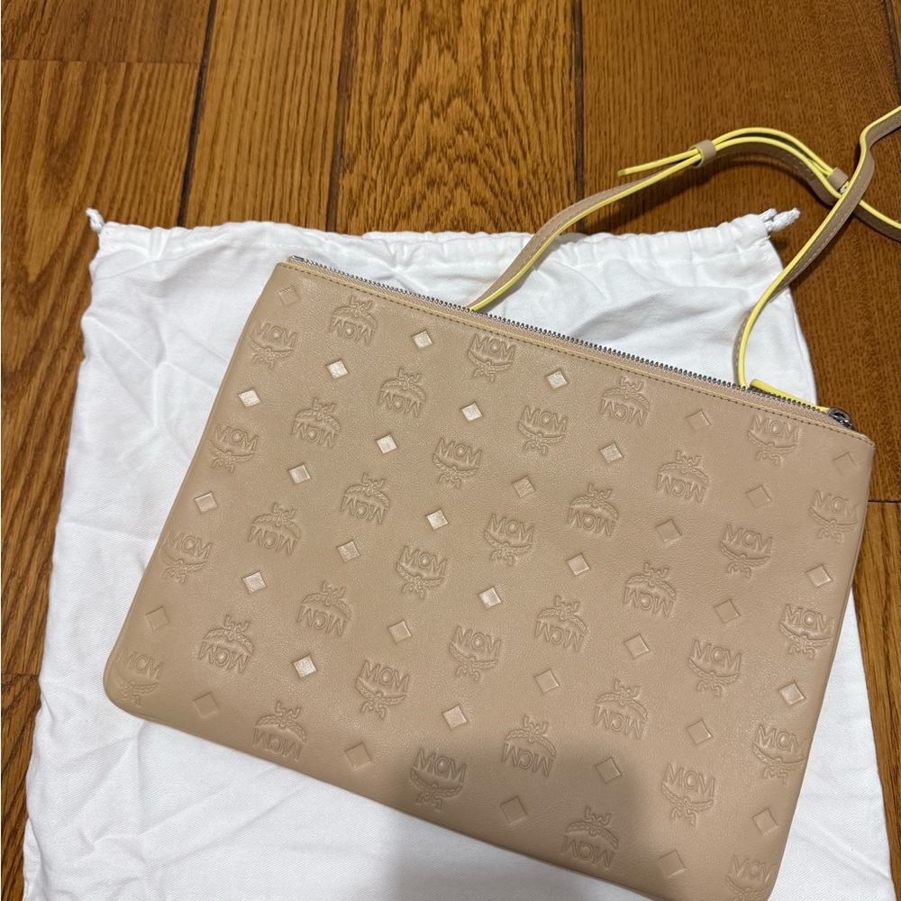 AUTHENTIC MCM Tan Leather Crossbody Pouch